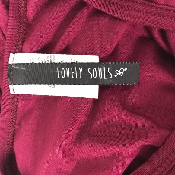 Lovely Souls Wine Red Bell Sleeve Tunic Top Contrast Boho Crochet Trim Small - Picture 7 of 8